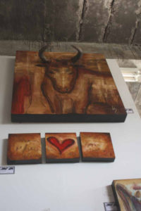 Mexican artist Ivan Guaderrama often builds his pieces of art in several elements. Here, he has a bull with three-dimensional horns overlooking a heart, a design he has incorporated more and more into his work since moving to San Jose del Cabo.© Mariah Baumgartle, 2011