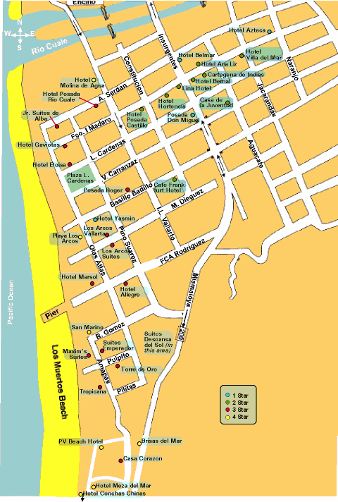 Map of Puerto Vallarta hotels - south side