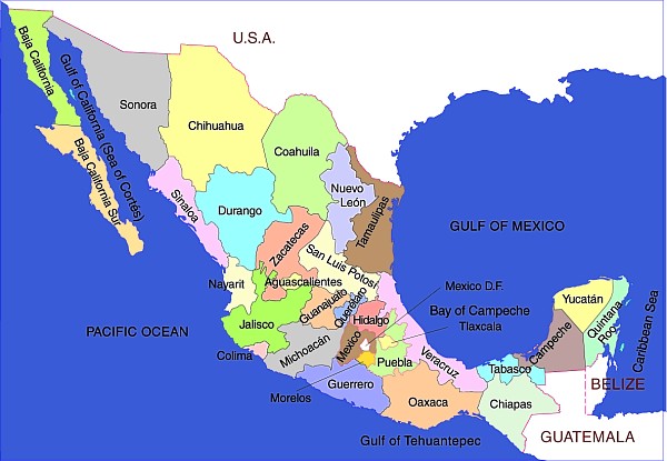 Map of Mexico and Mexico's states