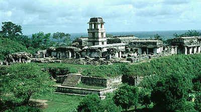 Palenque: The Palace seen from the Temple of the Sun