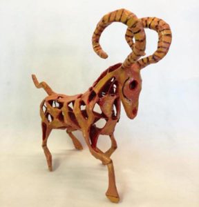 This intricate ram figure by Saulo Moreno Hernández is handcrafted in cartonería, a kind of papier maché. Photo © Mario Saulo Moreno Contreras, 2019