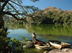 High crater walls surround Laguna La Maria near Comala, Colima © John Pint, 2012