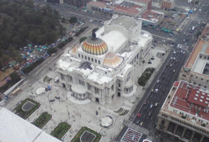Mexico City's beautiful Palacio de Bellas Artes, seen from the Torre Latinoamericana © Lilia, David and Raphael Wall, 2012