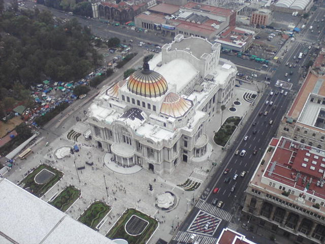 Mexico City's beautiful Palacio de Bellas Artes, seen from the Torre Latinoamericana © Lilia, David and Raphael Wall, 2012