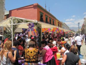 Get there early! Oaxaca's main walking street of Oaxaca (El Andador Turistico) fills up quickly with thirsty folks looking for 'agua fresca' fresh fruit drinks © Tara Lowry, 2014