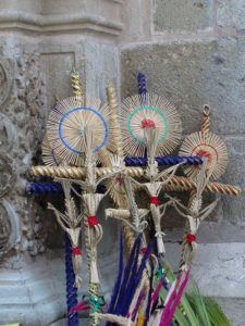 Images of Jesus on the cross crafted of handwoven palm leaves in Oaxaca, Mexico © Tara Lowry, 2014