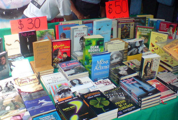 An array of books for sale in the tianguis, a traveling Mexican market. © Daniel Wheeler, 2009