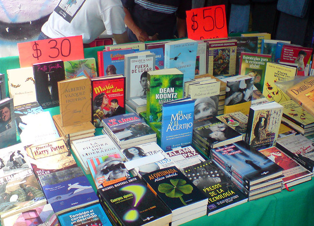 An array of books for sale in the tianguis, a traveling Mexican market. © Daniel Wheeler, 2009