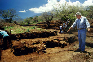 Archeologist Phil Weigand directs the excavation of the ball court between the two largest Guachimontones mounds near Teuchitlan, Jalisco. For a thousand years this was the longest ball court in Mesoamerica. © John Pint, 2009