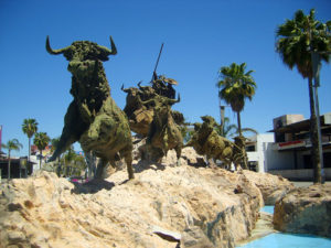 This modern bronze statue featuring seven bulls pays tribute to ranchers in the area of Aguascalientes who raise bulls for Mexico bullfighting arenas.
