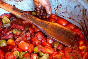 Salsa is present at every meal. Here it is prepared in quantity