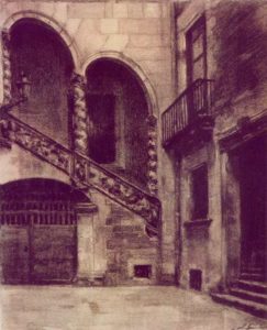 Viejo Companil de Barcelona charcoal drawing
