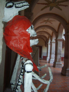 A skeleton pirate stands guard over the beautiful corredors of the Museo Nacional de la Muerte (National Museum of Death) in Aguascalientes. The fanciful calaveras ("skulls") are always present during Mexico's Day of the Dead festivities. © Diodora Bucur, 2009