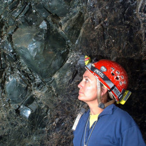 A large piece of green obsidian found at the end of 35-meter-long underground mine near Guadalajara, Mexico. Ancient miners were unable to complete the job of extracting it. © John Pint, 2009