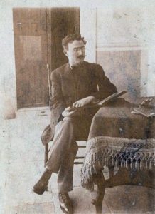 The artist Ettore Serbaroli in Chihuahua. The photo was taken ca. 1909 - 12 at an unfinished construction site possibly at the estate of either Luis Terrazas or Martin Falomir. © Joseph A. Serbaroli, Jr., 2014