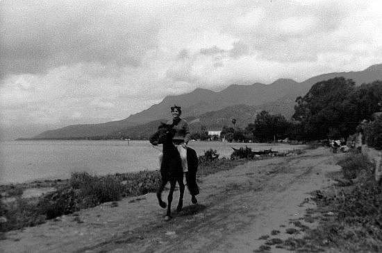 Marsha kept her own horse, Marie-Elena, in the village. On this overcast day in summer 1966, she rode for miles along the shore to the east of Ajijic. She bred Marie-Elena with a stallion from Jocotepec. Photo in family collection of Marsha Sorensen; all rights reserved.