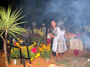 Fragrances are central to cemetery festivities. Burning copal wafts through the air, joining the aromas of flowers, steamy soups, and sizzling tacos, especially in the smaller villages.