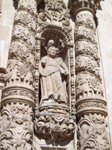 Intricately carved quarry stone sculptures adorn the Cathedral in Durango, Mexico. Construction on the Churrigueresque style church was begun in 1695. © Jeffrey R. Bacon, 2009