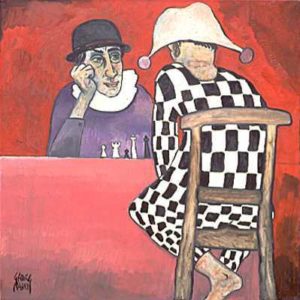 Oil #1741 Canvas 36 x 36 inches Unframed "Chessplayer" © Georg Rauch