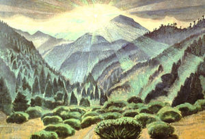 "Rayos del sol entre los montes"