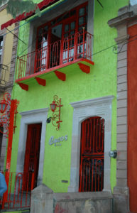 Buildings painted bright greens, pinks, blues and oranges contribute to the festive feeling of Zacatecas.