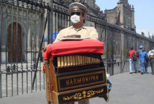 Despite the outbreak of swine flu, life goes on for this organ grinder in Mexico City. © Anthony Wright, 2009