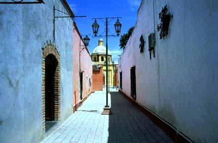 A pristine side street in Bernal, the small city that sits beneath the monolithic magnetic mountain.