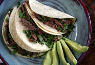 Shredded brisket or as we called it, carne deshebrada, makes delicious and nutricious Mexican tacos. © Jeanine Thurston, 2011