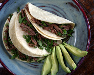 Shredded brisket or as we called it, carne deshebrada, makes delicious and nutricious Mexican tacos. © Jeanine Thurston, 2011