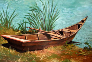 Painting of a boat on the shore of Lake Chapala by Mexican artist Efren Gonzalez. © Rob Mohr, 2010
