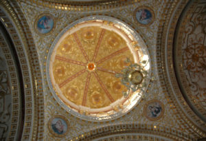 The Sanctuary of Our Lady of Guadalupe in Zacatecas dates back to the early 1700s. Filigree on the domed ceilings of the cathedral is made of 24 karat gold. © Jane Ammeson, 2009