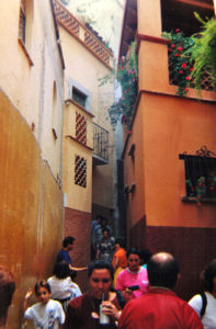 The Callejon del Beso in Guanajuato. The lane is so narrow, it is said that sweethearts on either side of the street can reach put and kiss. © Henry Biernacki, 2012