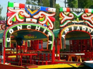 Festive boats, called 'trajineras' for hire in Xochimilco, Mexico © Edythe Anstey Hanen, 2013