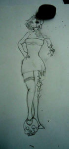 This tattoo sketch depicts Mexico's famous La Catrina skeleton figure as a pin-up girl. © Alvin Starkman, 2011