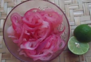 Red onions pickled in vinegar and bitter orange juice are a traditional condiment in the Yucatecan kitchen © Karen Hursh Graber 2013