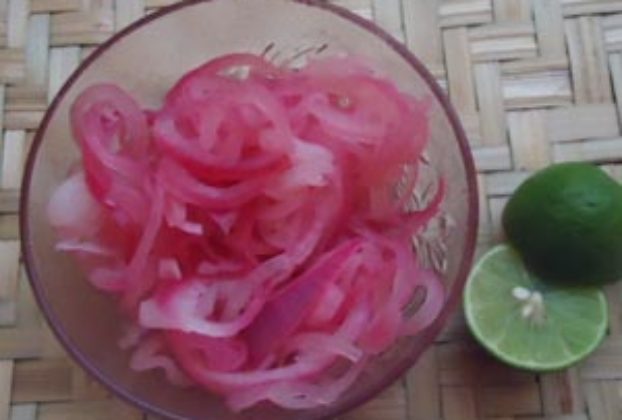 Red onions pickled in vinegar and bitter orange juice are a traditional condiment in the Yucatecan kitchen © Karen Hursh Graber 2013