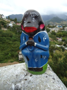 This is a chango mezcalero from Oaxaca, Mexico, a ceramic jar in the shape of a monkey made to hold Mezcal. © Alvin Starkman, 2011