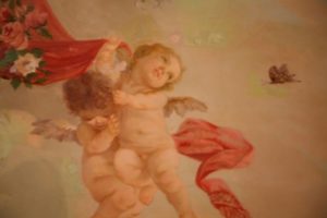 The original photo of the second ceiling mural by artist Ettore Serbaroli in Chihuahua. It shows cherubs similar to those sketched in Josefina's autograph book. © Joseph A. Serbaroli, Jr., 2014