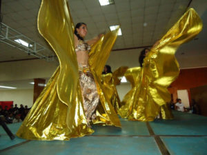 Beautifully costumed dancers perform their choreography at the Tattoo Fest in Oaxaca, Mexico © Alvin Starkman, 2011