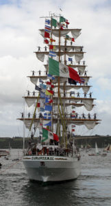 Crew members of the Cuauhtemoc stand in the rigging. Mexico's beautiful buque participates in international tall ship events and cruises of from four to six months. The ship is named for the last Aztec emperor. © Thaddeus J. Koza, 2010
