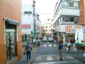 Looking east up Aragon y Leon street where it intersects with Matamoros - the land of inexpensive lodging and eats. Cuernavaca, Morelos © Rick Meyer 2006