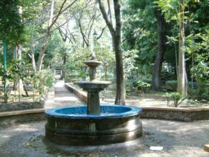 The well kept Parque Melchor Ocampo is a cool resting spot halfway to the pyramid. (Taxis stand here.) Cuernavaca, Morelos © Rick Meyer 2006