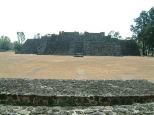 Looking southeast at the main pyramid with the temples of Tlaloc (left) and Huitzalopochtli (right) on top. It is worth asking a native groundskeeper about them just to hear their pronunciation. Cuernavaca, Morelos © Rick Meyer 2006