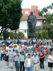 The Statue of Morelos occupies the east end of the zocalo (Plaza de Armas). At night the zocalo provides the stage for youngsters to show their break-dance talent, Cuernavaca, Morelos © Rick Meyer 2006