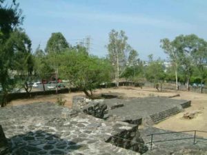 The panorama looking northwest at minor pyramids in front of the main Teopanzolco Piramide. (Apparently Teopanzolco is technically the name of the site not the pyramid.) Cuernavaca, Morelos © Rick Meyer 2006