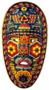This Huichol mask by Kupihu'ute depicts the Aztec deity Huitzilopotzli. © Erin Cassin, 2006