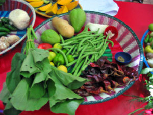 Dried chile guajillo, fresh vegetables and yierba santa leaves figure in Oaxaca's regional Mexican cuisine. © Alvin Starkman 2008