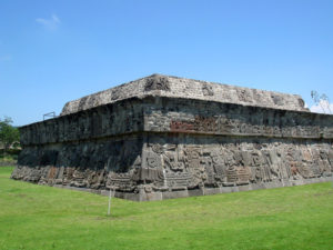 The Pyramid of the Feathered Serpent is famous for its intricate Maya-influenced reliefs depicting Quetzalcoatl. © Anthony Wright, 2009