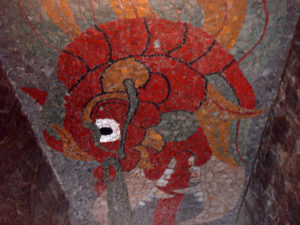 Intricate pre-Hispanic designs adorn the ceiling. © Anthony Wright, 2009