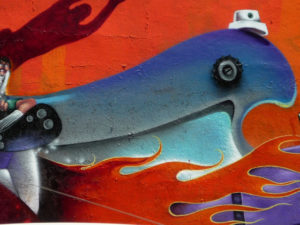 Detail from the "Free Style: the DF Chiapas connection" graffiti mural on the Estadio Azteca (Aztec Stadium) in Mexico City. © Anthony Wright, 2009